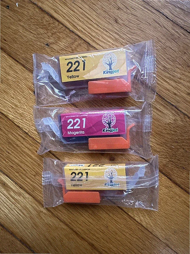 Kingjet 221 Ink for Canon Pixma Printers, Yellow magenta Cartridges 3 set